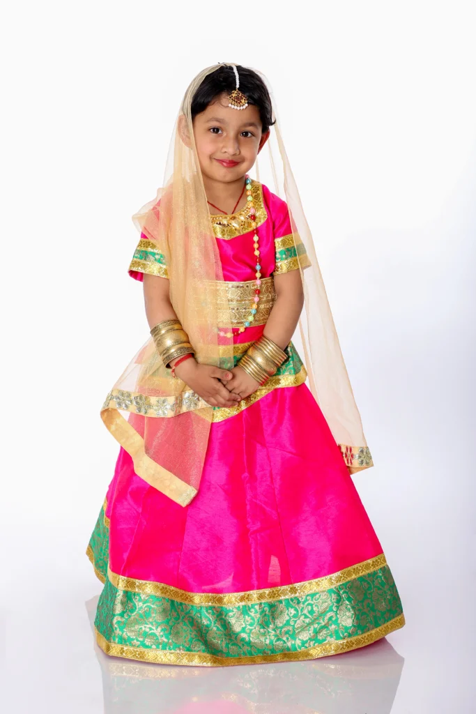 Festive Wear Pink Radha Costumes Fancy Lehenga For Kids