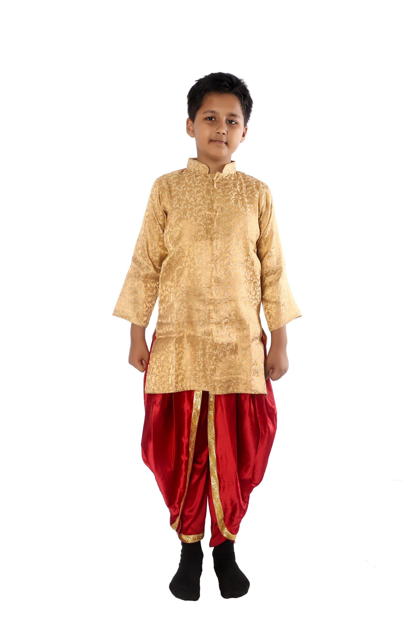 Achkan Dhoti Dress for Boy In Red And Golden