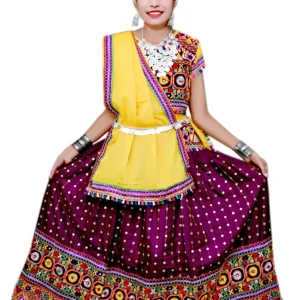 Garba Lehenga Fancy Dress for Kids Yellow and Wine