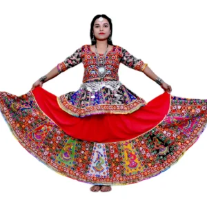 Garba Dance Lehenga Koti Style Costume Red Multicolor